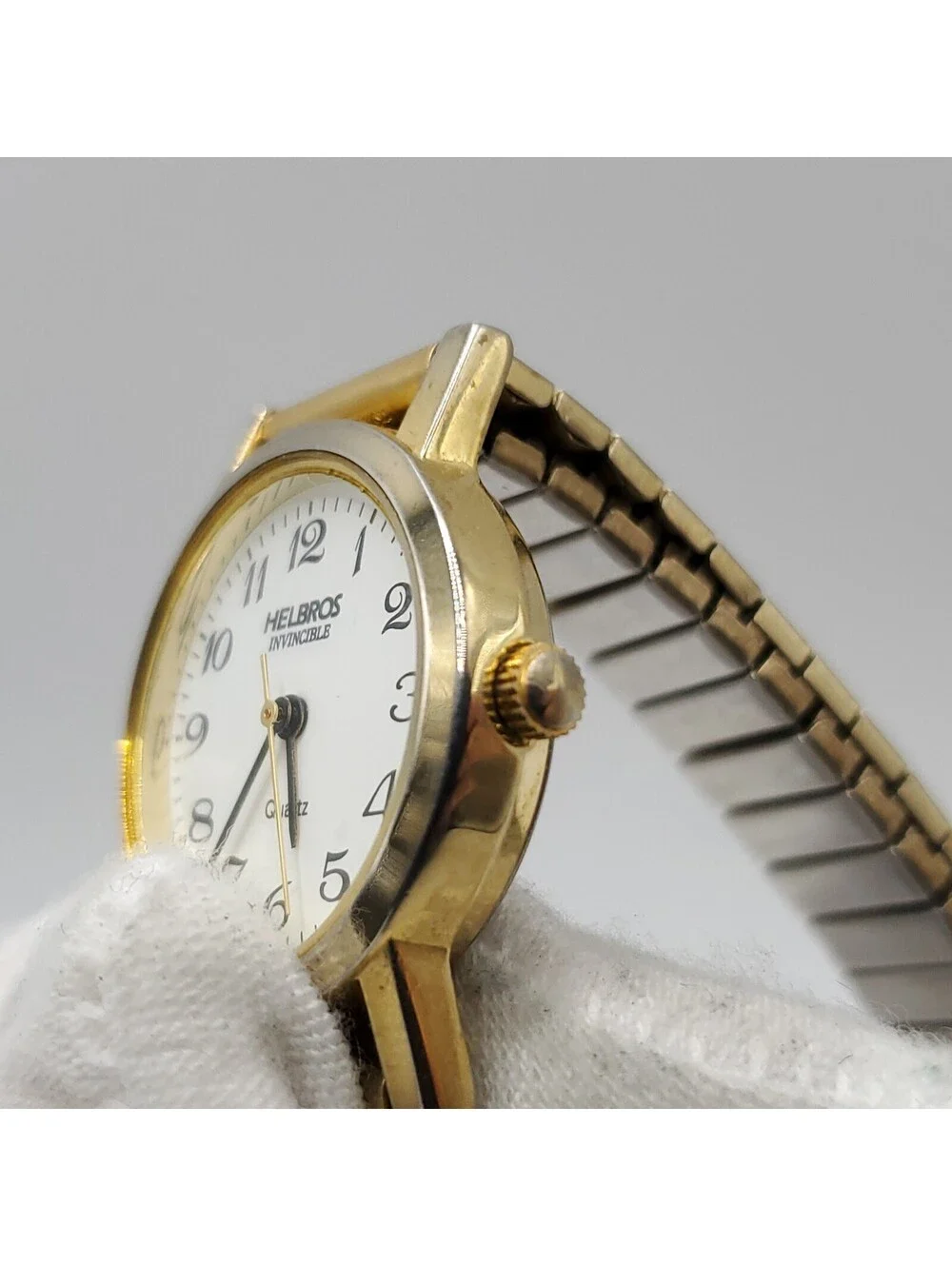 Helbros Invincible Quartz Womens Watch 25mm New Battery White Dial Gold Tone